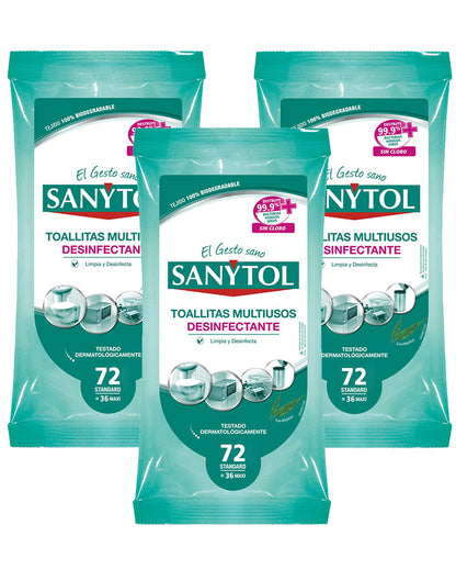 Sanytol Toallas Humedas Desinfectantes 3 x 36 unid - Puntolimpieza