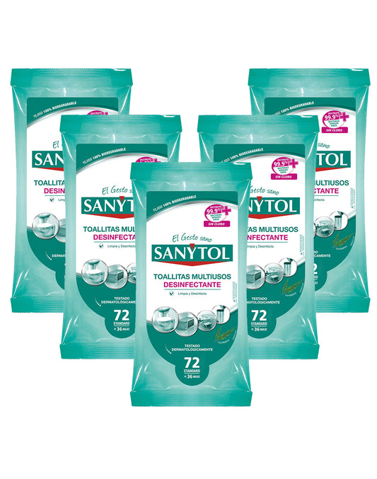 Sanytol Toallas Humedas Desinfectantes 5 x 36 unid - Puntolimpieza