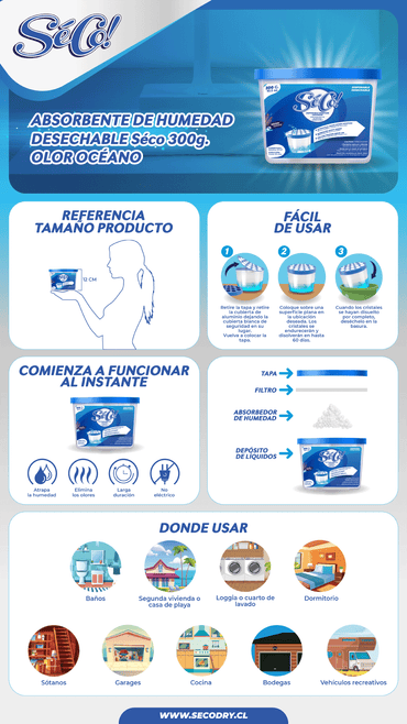 SéCo! Absorbente Humedad Desechable 300 gr - Puntolimpieza