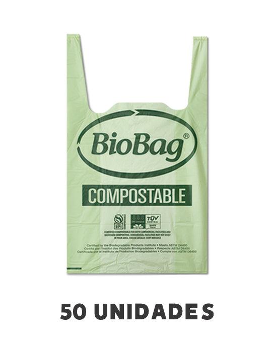 BioBag Bolsas de Basura Compostable Camiseta 50 unid de 45 x 50 - Puntolimpieza