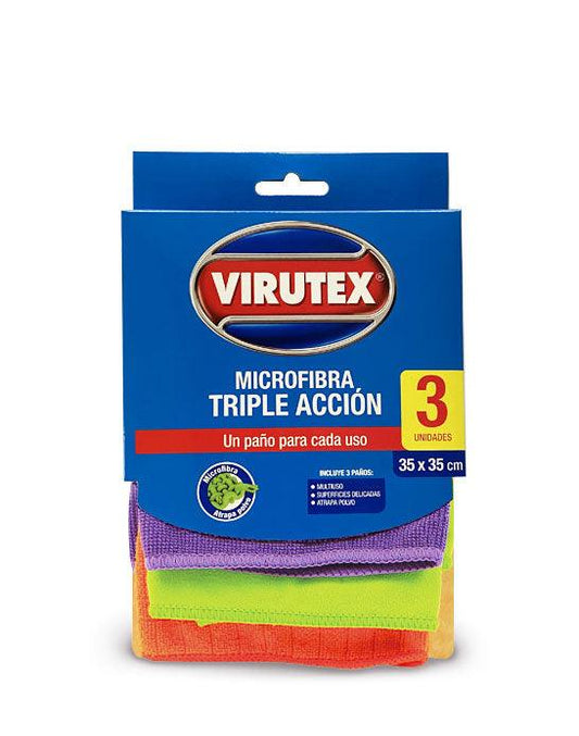 Virutex Pack Paños Microfibra 3 unid - Puntolimpieza