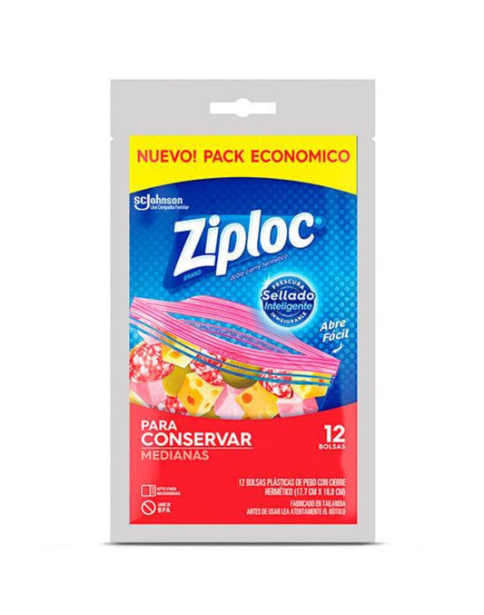 Ziploc Bolsa Hermetica Mediana para Conservar 12 unid - Puntolimpieza