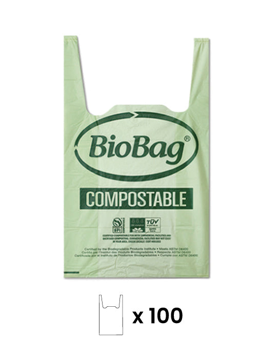BioBag Bolsas de Basura Compostable Camiseta 100 unid de 45 x 50