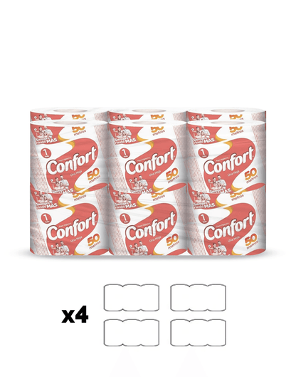 Confort Papel Higiénico Fajilla Una Hoja 50 metros 4 x 12 rollos - Puntolimpieza
