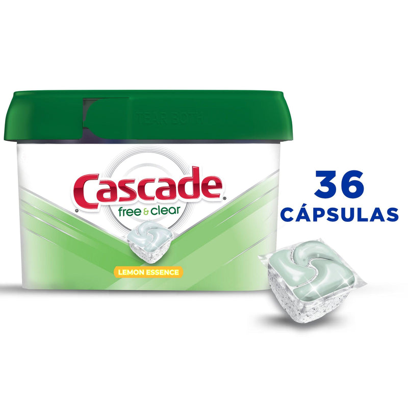 Cascade Detergente Lavavajilla Free & Clear Pods 36 unid - Puntolimpieza