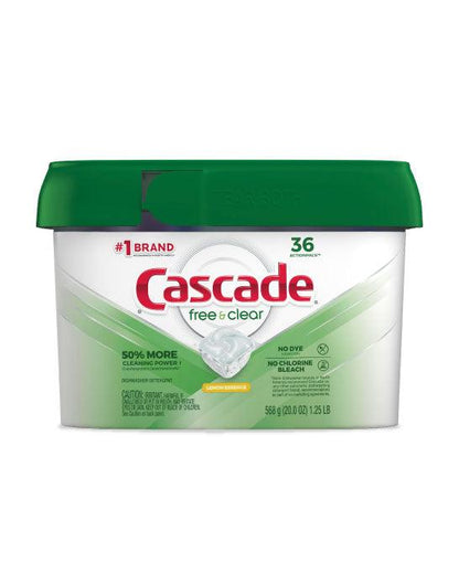 Cascade Detergente Lavavajilla Free & Clear Pods 36 unid - Puntolimpieza